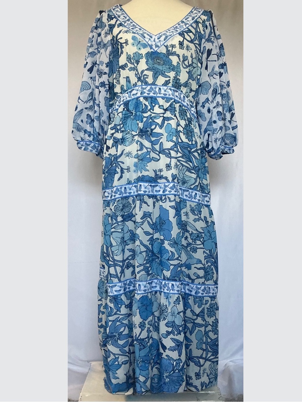 Gretchen Scott Strut Birds & Bees Blue Midi Maxi Dress XL